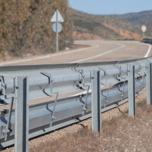 Metal road barrier made with fabricated bars and beams