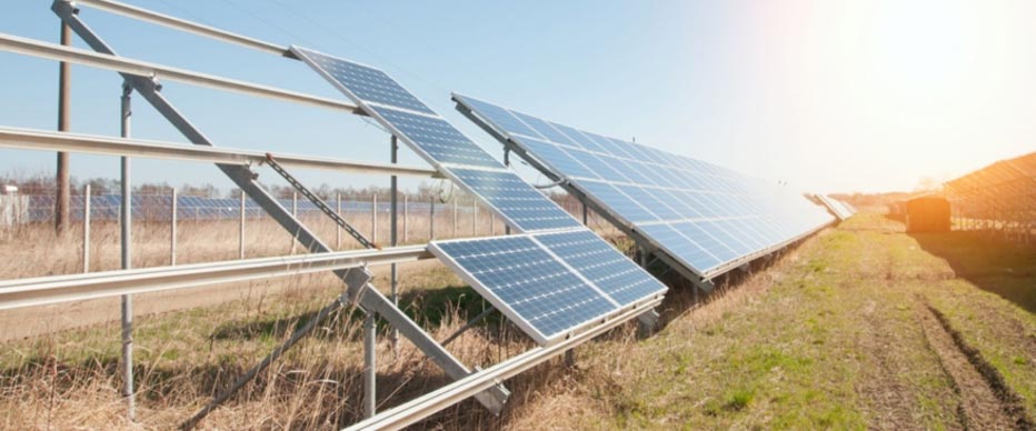 Solar panels with steel structure in a solar field