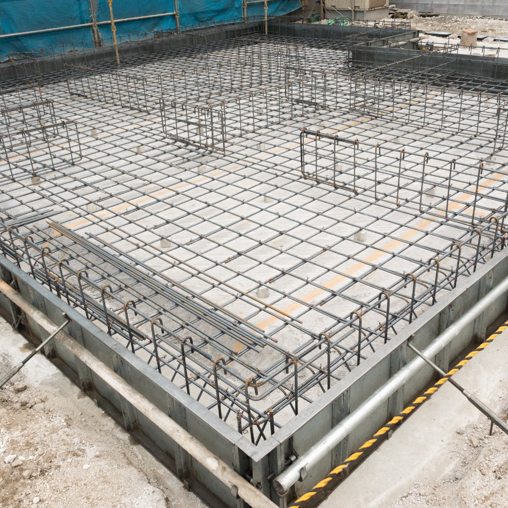 Construction foundation with steel reinforcement
